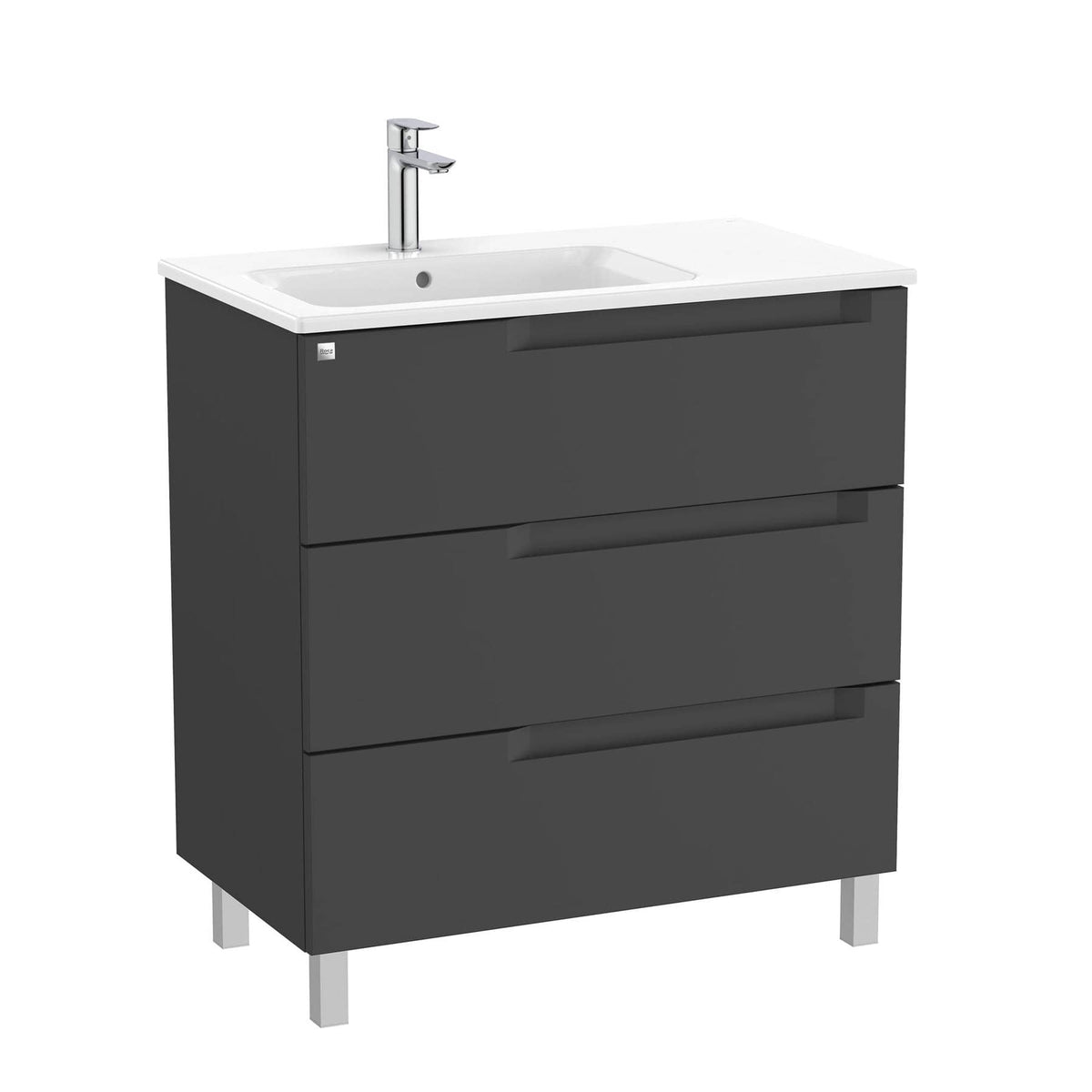 Roca Floor Standing Vanity Unit Matt Black / Left Hand Roca Aleyda 800mm Floor Standing Three Drawer Vanity Unit with Basin