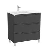 Roca Floor Standing Vanity Unit Matt Black / Left Hand Roca Aleyda 800mm Floor Standing Three Drawer Vanity Unit with Basin