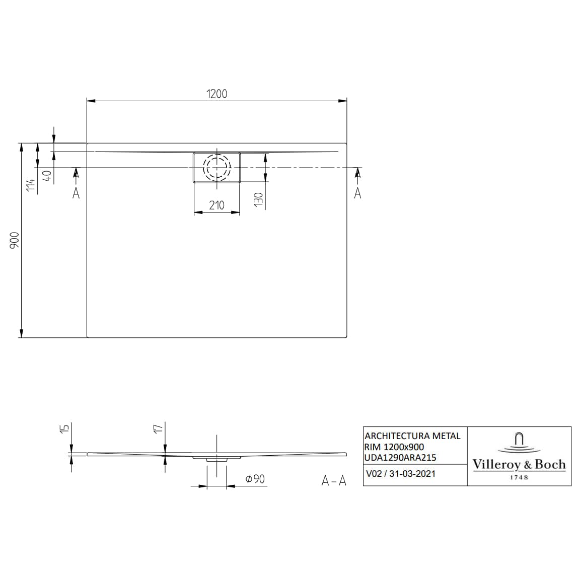 Villeroy & Boch Rectangle Shower Tray Villeroy & Boch Architectura Metalrim Rectangular Shower Tray in Alpin White