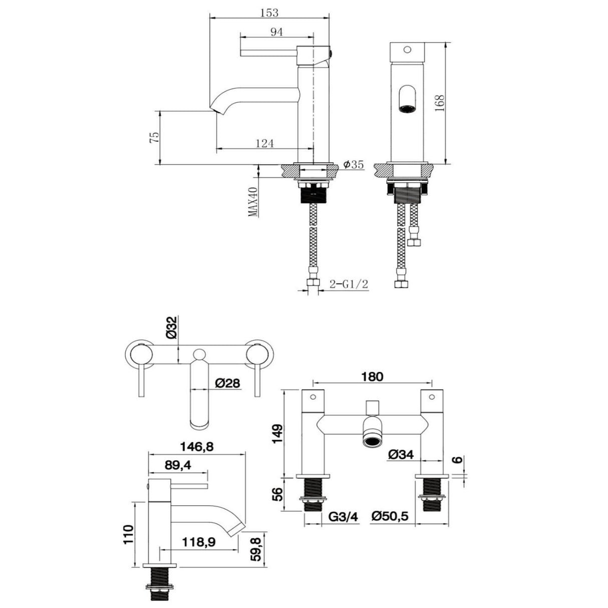 Aquarius Bathrooms Bath Shower Mixer Aquarius RF-Series Complete Bath and Basin Brassware Pack with Basin Tap, Bath and Shower Mixer and Wastes