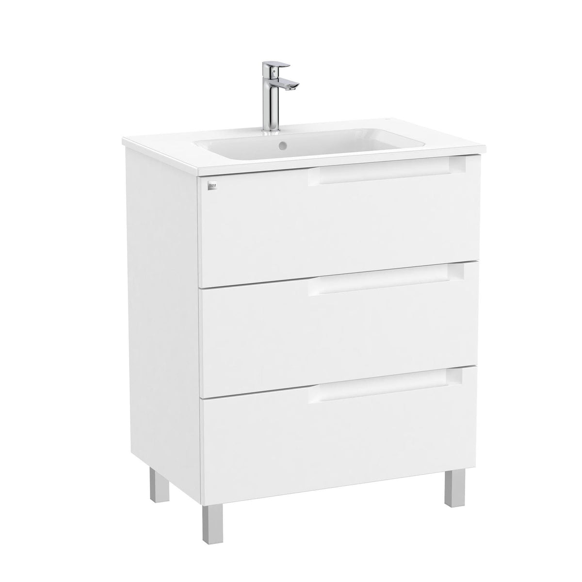Roca Wall Mounted Vanity Unit Matt White Roca Aleyda 700mm Floor Standing Three Drawer Vanity Unit with Basin
