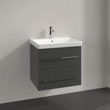Villeroy & Boch Wall Mounted Vanity Unit Graphite with Chrome Handles Villeroy & Boch Avento Wall Hung Vanity Unit 580mm Two Drawers with Basin
