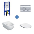UK Bathroom Store Wall Hung Toilet Geberit Selnova Wall-Hung Rimless Toilet with Frame, Cistern, Flush Plate and Soft Close Seat Pack