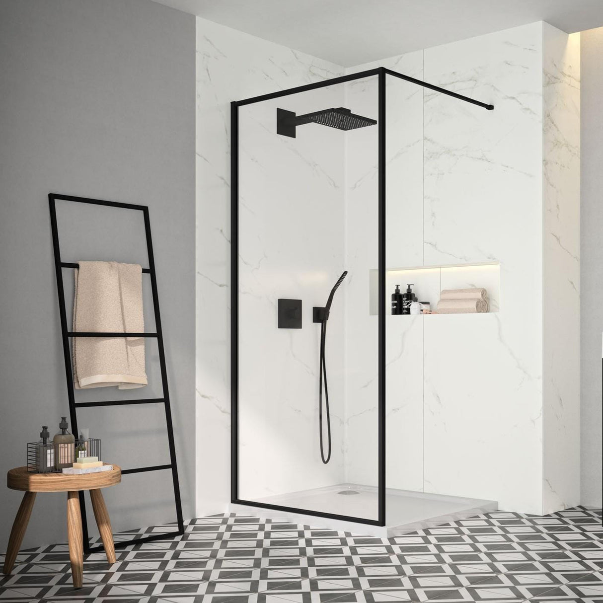 Merlyn Wetroom Panel Merlyn 8mm Framed Wet Room Panel in Black