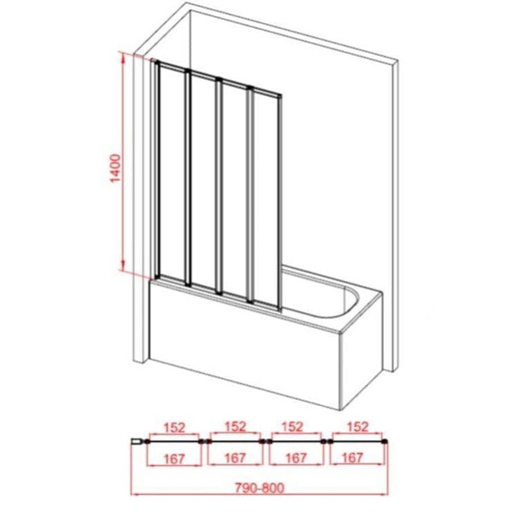 Aquarius Bathrooms Bath Screen Aquarius LevAqua Framed Four Panel Folding Bath Screen in Chrome