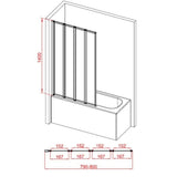 Aquarius Bathrooms Bath Screen Aquarius LevAqua Framed Four Panel Folding Bath Screen in Chrome