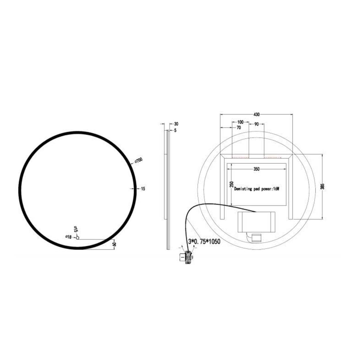 Crosswater Illuminated Mirror Crosswater Infinity Round LED Illuminated Mirror