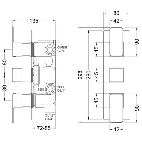 Aquarius Bathrooms Concealed Shower Valve Aquarius Tetra 3-Outlet Triple Handle Thermostatic Concealed Valve with Diverter