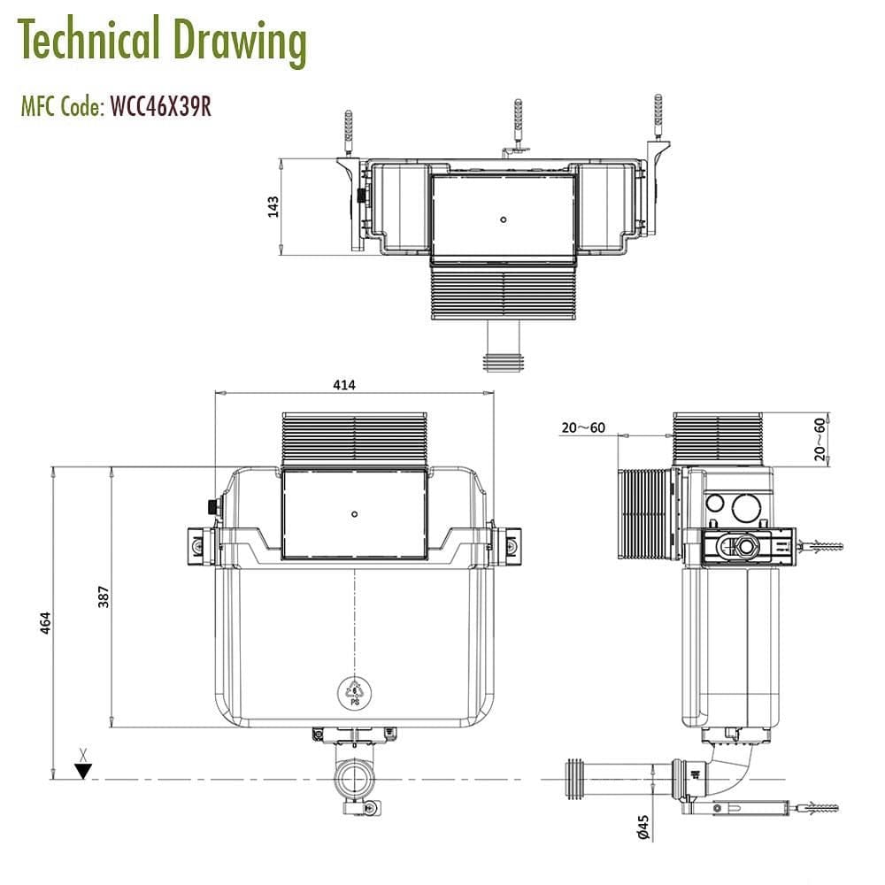 Crosswater Concealed Cistern Crosswater Dual Flush Concealed Cistern Set with Flush Plate - 414 x 143 x 387mm