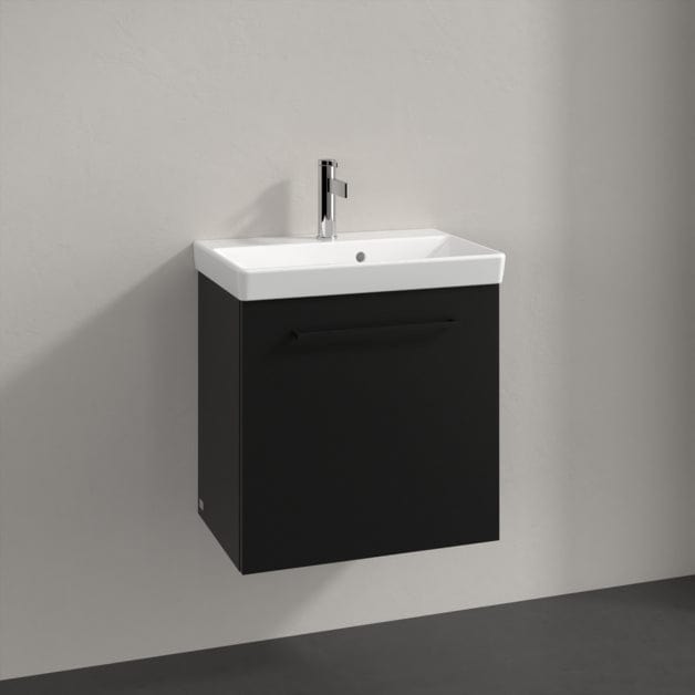 Villeroy & Boch Wall Mounted Vanity Unit Volcano Black with Black Handles / Left Side Villeroy & Boch Avento Wall Hung Vanity Unit 530mm One Door with Basin