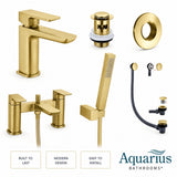 Aquarius Bathrooms Bath Shower Mixer Brushed Brass Aquarius Hydro Complete Bath Brassware Pack with Basin Mixer, Bath and Shower Mixer