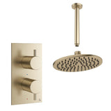 Crosswater Concealed Shower Set Brushed Brass / Ceiling Arm / 200mm Crosswater Design 2 Handle 1 Outlet Shower Set