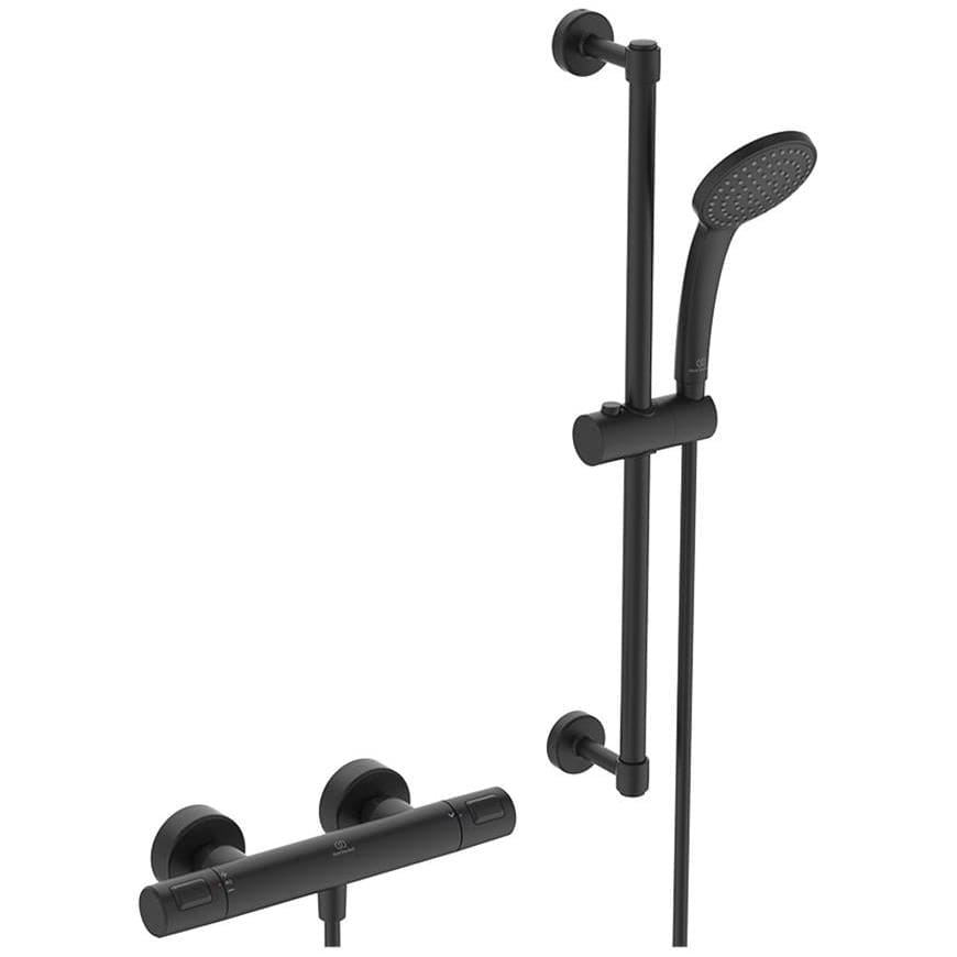 Ideal Standard Exposed Shower Set Ideal Standard Ceratherm T25 Exposed Thermostatic Shower Valve Set with 600mm Adjustable Riser and Handset in Black