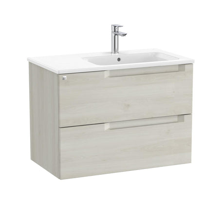 Roca Wall Mounted Vanity Unit White Wood / Right Hand Roca Aleyda 800mm Wall Mounted Two Drawer Vanity Unit with Basin