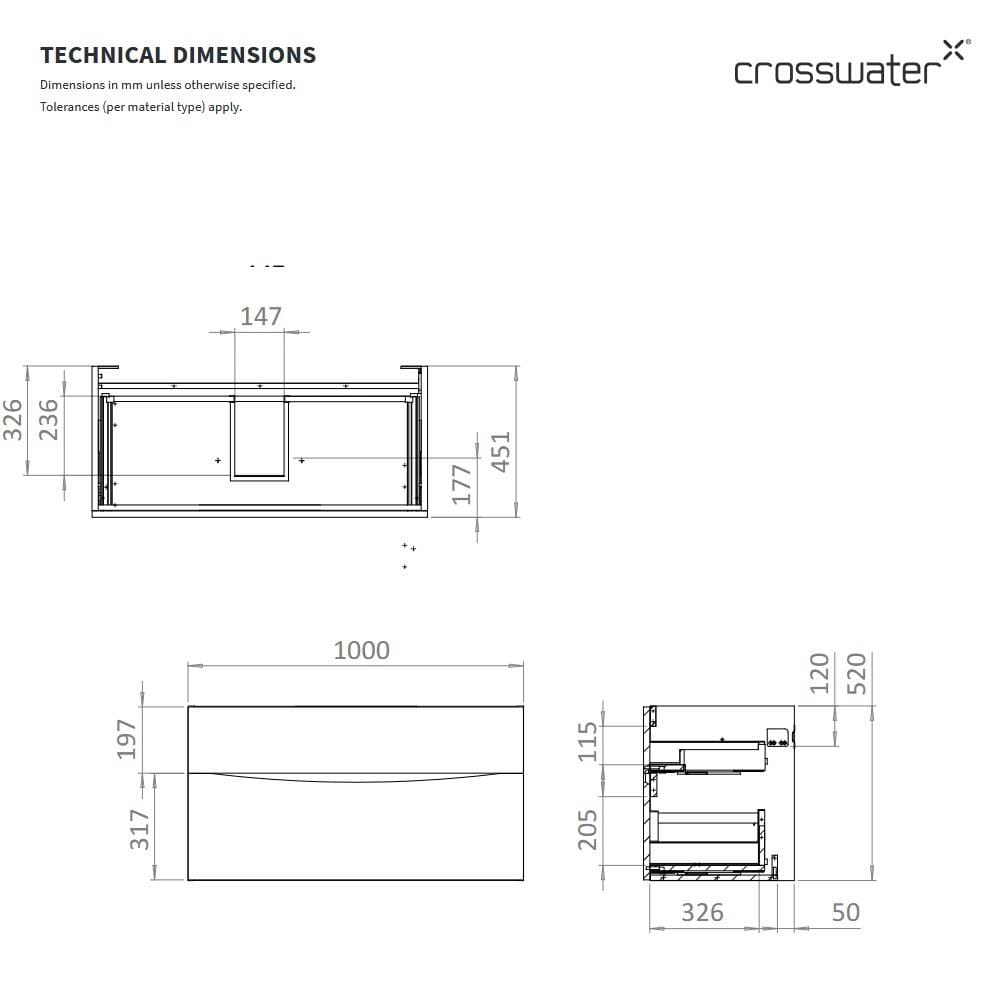 Crosswater Wall Mounted Vanity Unit Crosswater Glide II Wall Mounted Two Drawer Vanity Unit with Worktop