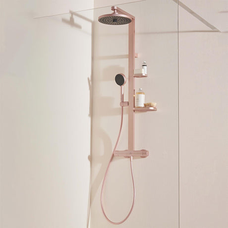 Ideal Standard Exposed Shower Set Rosé Ideal Standard Ceratherm ALU+ Exposed Shower Valve Set with Fixed Riser, Showerhead, Handset and Shelves