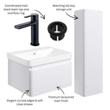 Aquarius Bathrooms Wall Mounted Vanity Unit Aquarius Sophie 605mm Wall Hung Vanity Unit, Tall Boy Storage Unit, Tap and Fittings Bundle