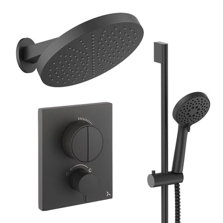 UK Bathroom Store Concealed Shower Set Matt Black Crosswater Crossbox Push Shower Set 5 - 2 Outlet with Revive Steel Overhead Shower and Slide Rail Kit