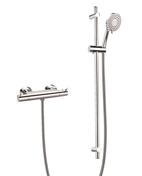 Flova Exposed Shower Set Flova Levo Exposed Thermostatic Bar Shower Valve with Slide Rail and Multi Function Hand Shower in Chrome