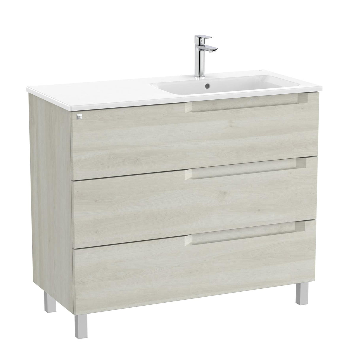Roca Floor Standing Vanity Unit White Wood / Right Hand Roca Aleyda 1000mm Floor Standing Three Drawer Vanity Unit with Basin