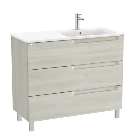 Roca Floor Standing Vanity Unit White Wood / Right Hand Roca Aleyda 1000mm Floor Standing Three Drawer Vanity Unit with Basin
