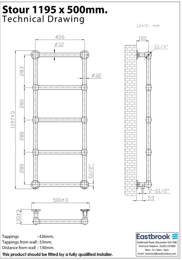 Eastbrook Traditional Towel Rail Eastbrook Stour Vertical Traditional Heated Towel Rail in Anthracite