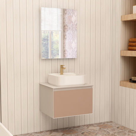 Imex Wall Mounted Vanity Unit Matt Stone Imex Essence Wall Mounted 600mm Single Drawer Vanity Unit with Worktop and  1 Tap Hole Basin