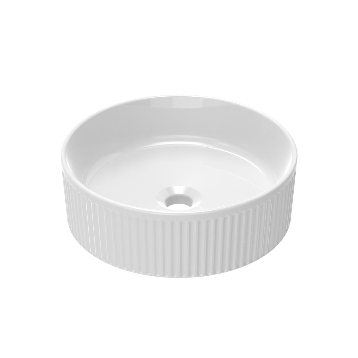 Saneux Countertop Basin Saneux Sienna 370mm Round Fluted Countertop Basin in Gloss White