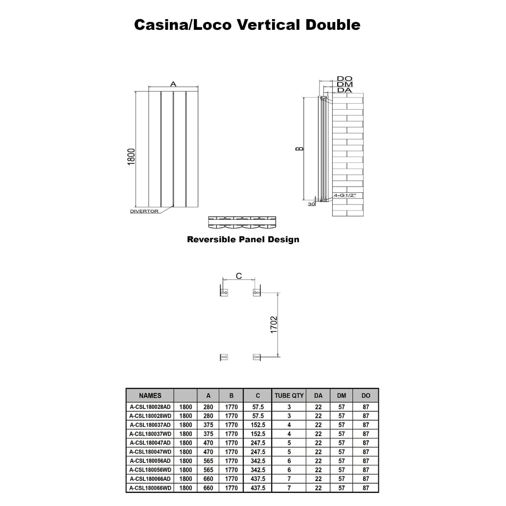 Reina Panel Radiator Reina Casina Vertical Aluminium Double Panel Radiator