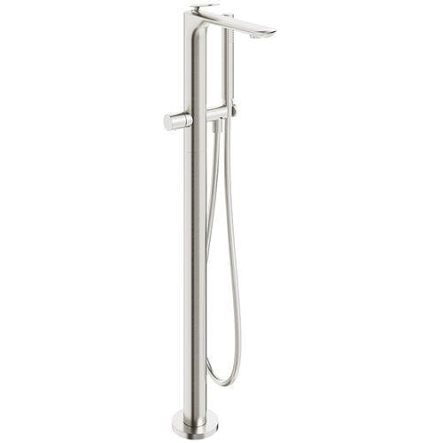 Clearwater Freestanding Bath Filler Brushed Metallic Clearwater Huck Floor Standing Bath Shower Mixer with Shower Kit
