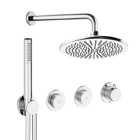 UK Bathroom Store Concealed Shower Set Chrome / Wall Arm / 300mm Crosswater Module Shower Set 8 - 2 Outlet with Pencil Handset and Overhead Shower