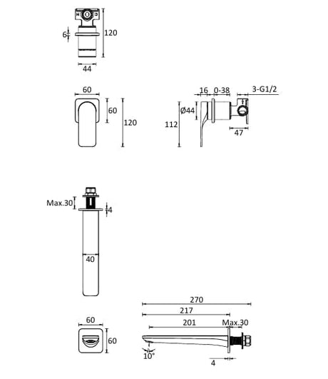 Crosswater Wall Mounted Basin Tap Crosswater Fuse 2 Hole Wall Mounted Basin Mixer Tap in Brushed Brass