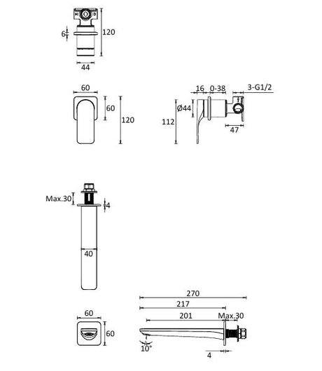 Crosswater Fuse 2 Hole Wall Mounted Basin Mixer Tap in Brushed Brass