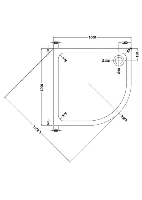 Aquarius Bathrooms Square Shower Tray 1000x1000mm Aquarius Urbano 45mm Quadrant Stone Resin Anti Slip Shower Tray