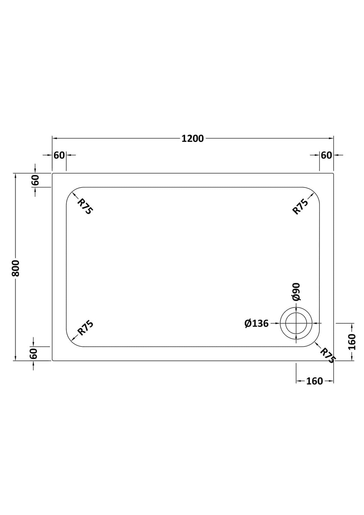 Aquarius Bathrooms Rectangle Shower Tray 1200x800mm Aquarius Urbano Rectangular 45mm Stone Resin Shower Tray in White