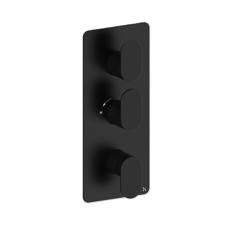 Crosswater Concealed Shower Valve Matt Black Crosswater Drift 2 Outlet, 3 Handle Vertical Concealed Shower Valve