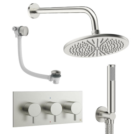 Crosswater Concealed Shower Set Brushed Nickel / Wall Arm / 300mm Crosswater Design 3 Handle 3 Outlet Shower and Bath Filler Set 8