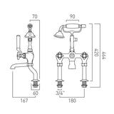Vado Bath Shower Mixer Booth & Co. Axbridge Deck Mounted Bath Shower Mixer with Traditional Shower Handset