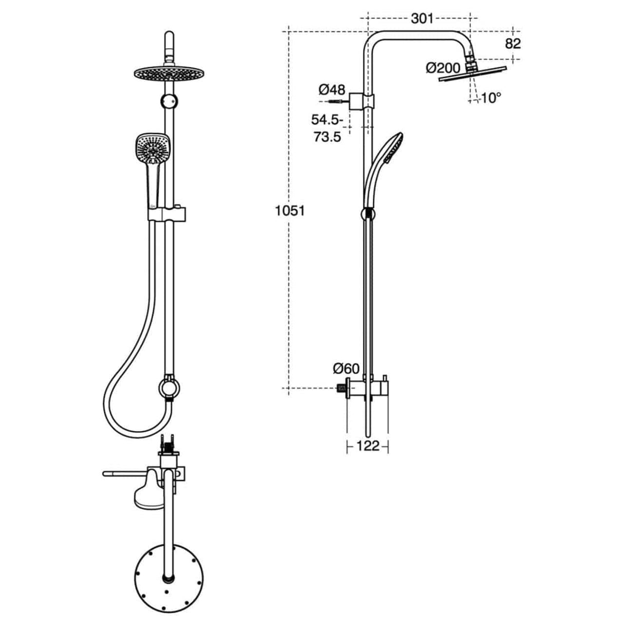 Ideal Standard Shower Riser Rail Ideal Standard IdealRain Riser Rail with Diverter, Round Showerhead and Handset in Chrome
