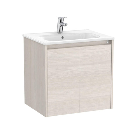 Roca Wall Mounted Vanity Unit Nordic Ash Roca Tenet 600mm Wall Mounted Two Door Vanity Unit with Basin
