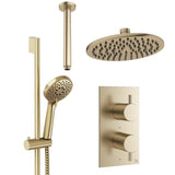Crosswater Concealed Shower Set Brushed Brass / Ceiling Arm / 200mm Crosswater Design 2 Handle 2 Outlet Shower Set 4 with Rainfall Head and Slide Rail Kit