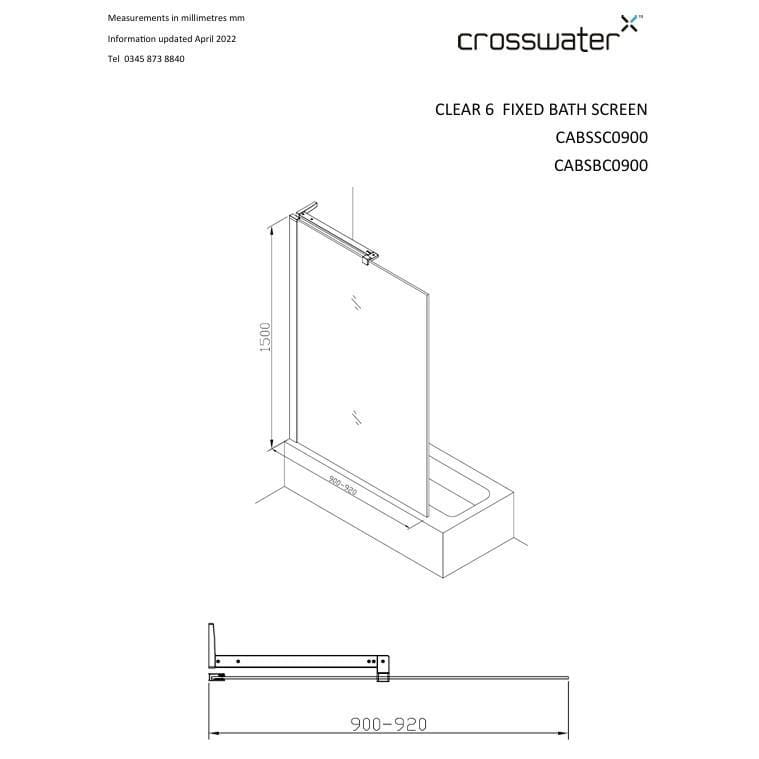 Crosswater Bath Screen Crosswater Clear 6 Fixed Bath Screen
