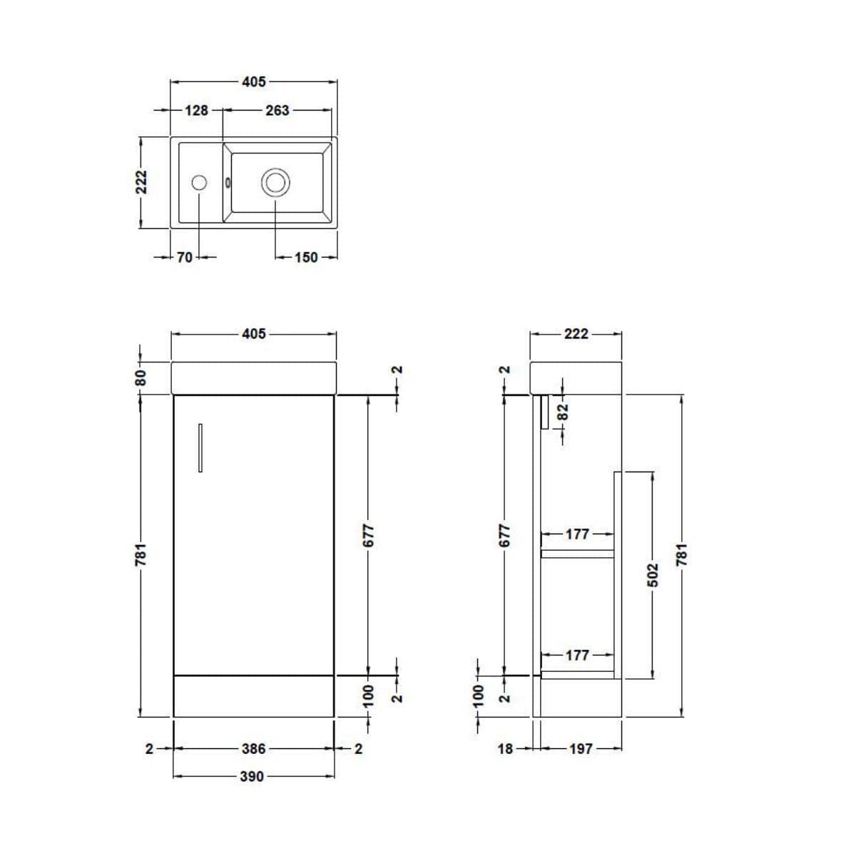 Aquarius Bathrooms Cloakroom Vanity Unit Aquarius Byron 400mm Floor Standing 1 Door Cloakroom Vanity Unit with 1 Tap Hole Basin