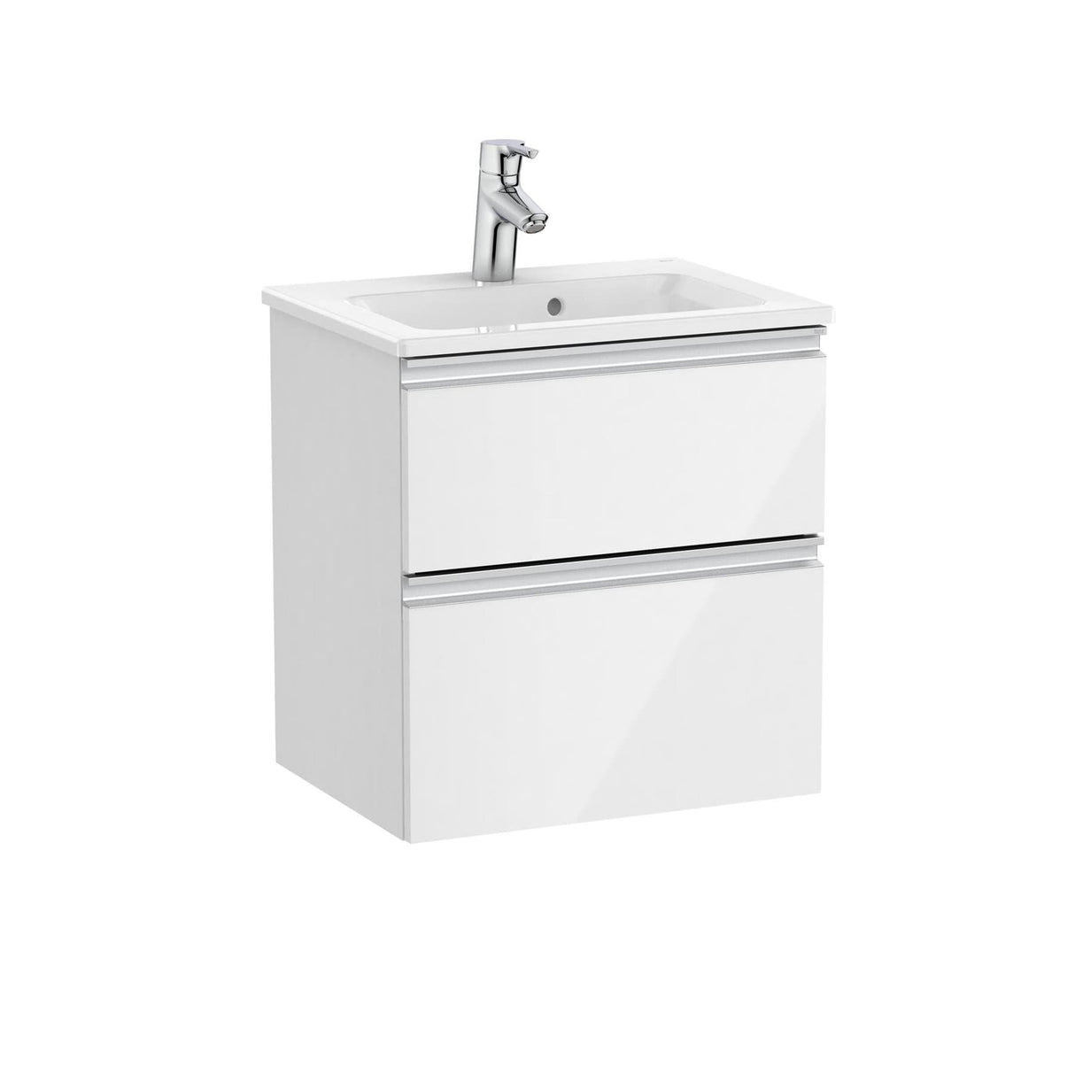 Roca Wall Mounted Vanity Unit Gloss White Roca The Gap Compact Wall Mounted 500mm Two Drawer Vanity Unit with Basin