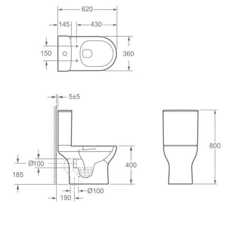 Imex Close Coupled Toilet Imex Ronda Rimless Open Back Close Coupled Toilet with Soft Close Seat