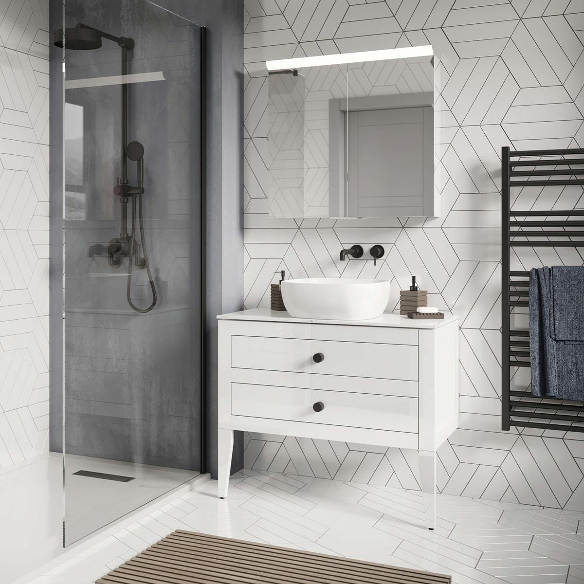Crosswater Wall Mounted Vanity Unit Crosswater Canvass Vanity Unit with White Carrara Marble Effect Worktop