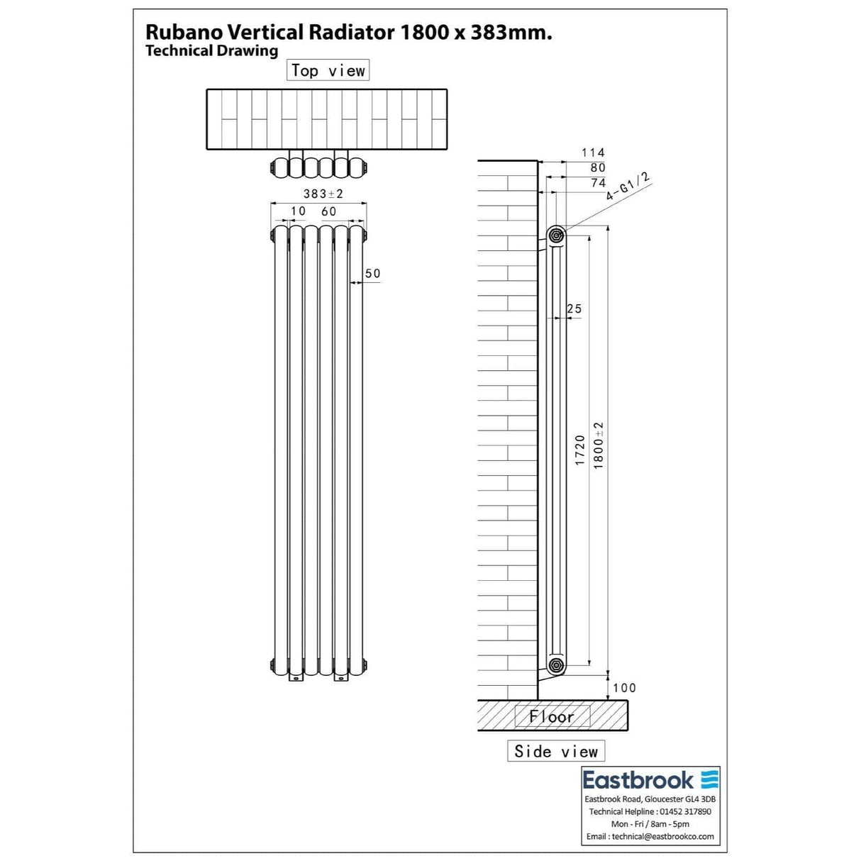 Eastbrook Column Radiator Eastbrook Rubano Straight Vertical Traditional Column Radiator in Gloss White