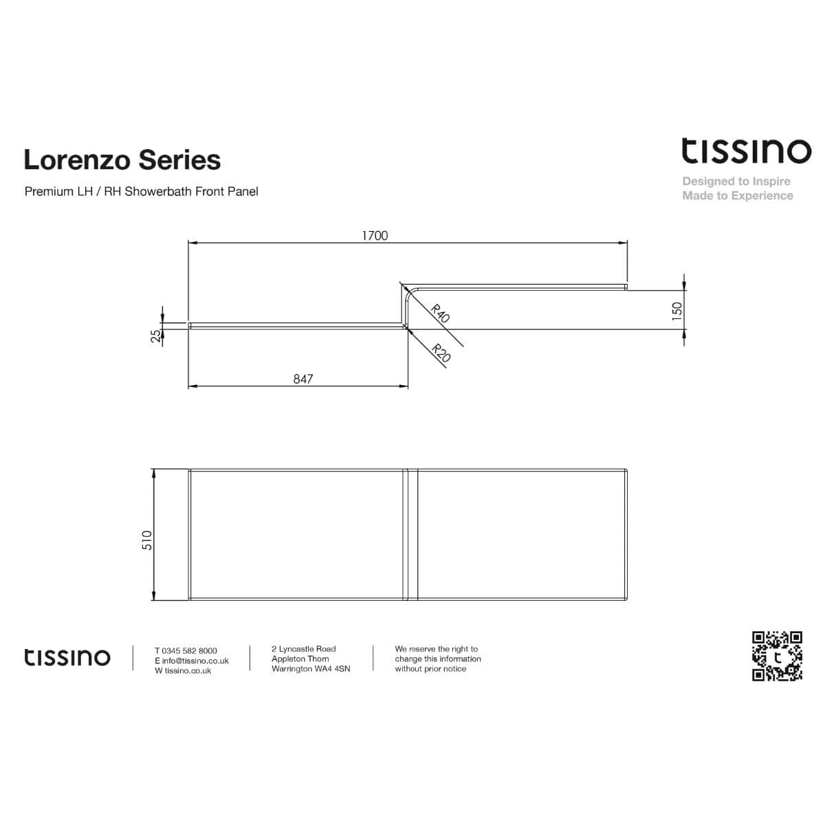 Tissino Bath Panel Tissino Lorenzo Premium L-Shaped Shower Bath Panel (Left or Right Handed)