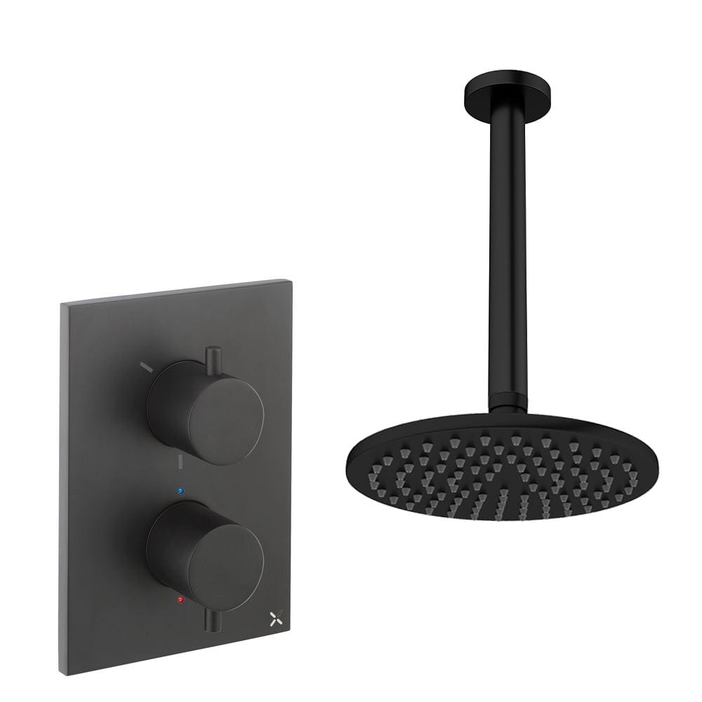 UK Bathroom Store Concealed Shower Set Matt Black / Ceiling Arm / 200mm Crosswater Crossbox Shower Set 1 - 1 Outlet with Fixed Overhead Shower