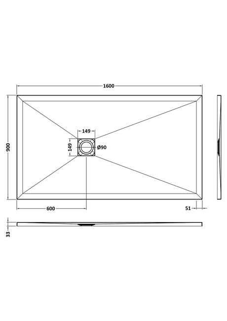 UK Bathroom Store Rectangle Shower Tray 1600x900mm Aquarius Urbano Slimline 33mm Slate Effect Rectangular Stone Resin Shower Tray in White Slate
